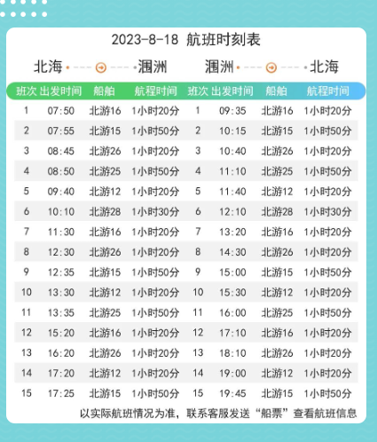 8月18日涠洲岛航班时刻表