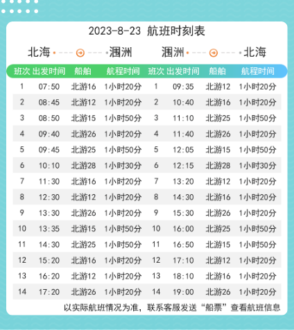 8月23日涠洲岛航班时刻表